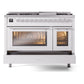 ILVE Professional Plus II 48-Inch Dual Fuel Range with 8 Sealed Burners + Griddle, 5.02 cu. ft. Oven, White, Liquid Propane, Triple Glass Door, UP48FWMPWHLP