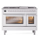 ILVE Professional Plus II 48-Inch Dual Fuel Range with 8 Sealed Burners + Griddle, 5.02 cu. ft. Oven, White, Natural Gas, Triple Glass Door, UP48FWMPWH