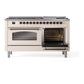 ILVE Nostalgie II 60-Inch Dual Fuel Range with 9 Sealed Burners + Griddle, 5.8 cu. ft. Oven, Antique White with Burnished Trim, Natural Gas, Triple Glass Door, UP60FNMPAWB