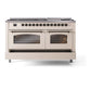 ILVE Nostalgie II 60-Inch Dual Fuel Range with 9 Sealed Burners + Griddle, 5.8 cu. ft. Oven, Antique White with Burnished Trim, Natural Gas, Triple Glass Door, UP60FNMPAWB