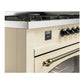 ILVE Nostalgie II 60-Inch Dual Fuel Range with 9 Sealed Burners + Griddle, 5.8 cu. ft. Oven, Antique White with Burnished Trim, Natural Gas, Triple Glass Door, UP60FNMPAWB