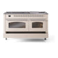 ILVE Nostalgie II 60-Inch Dual Fuel Range with 9 Sealed Burners + Griddle, 5.8 cu. ft. Oven, Antique White with Chrome Trim, Liquid Propane, Triple Glass Door, UP60FNMPAWCLP