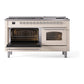 ILVE Nostalgie II 60-Inch Dual Fuel Range with 9 Sealed Burners + Griddle, 5.8 cu. ft. Oven, Antique White with Chrome Trim, Natural Gas, Triple Glass Door, UP60FNMPAWC