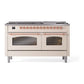 ILVE Nostalgie II 60-Inch Dual Fuel Range with 9 Sealed Burners + Griddle, 5.8 cu. ft. Oven, Antique White with Copper Trim, Liquid Propane, Triple Glass Door, UP60FNMPAWPLP