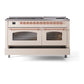 ILVE Nostalgie II 60-Inch Dual Fuel Range with 9 Sealed Burners + Griddle, 5.8 cu. ft. Oven, Antique White with Copper Trim, Liquid Propane, Triple Glass Door, UP60FNMPAWPLP