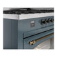 ILVE Nostalgie II 60-Inch Dual Fuel Range with 9 Sealed Burners + Griddle, 5.8 cu. ft. Oven, Blue Grey with Burnished Trim, Liquid Propane, Triple Glass Door, UP60FNMPBGBLP