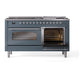 ILVE Nostalgie II 60-Inch Dual Fuel Range with 9 Sealed Burners + Griddle, 5.8 cu. ft. Oven, Blue Grey with Chrome Trim, Liquid Propane, Triple Glass Door, UP60FNMPBGCLP