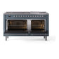 ILVE Nostalgie II 60-Inch Dual Fuel Range with 9 Sealed Burners + Griddle, 5.8 cu. ft. Oven, Blue Grey with Chrome Trim, Natural Gas, Triple Glass Door, UP60FNMPBGC