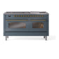 ILVE Nostalgie II 60-Inch Dual Fuel Range with 9 Sealed Burners + Griddle, 5.8 cu. ft. Oven, Blue Grey with Brass Trim, Liquid Propane, Triple Glass Door, UP60FNMPBGGLP