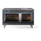 ILVE Nostalgie II 60-Inch Dual Fuel Range with 9 Sealed Burners + Griddle, 5.8 cu. ft. Oven, Blue Grey with Brass Trim, Liquid Propane, Triple Glass Door, UP60FNMPBGGLP