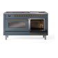 ILVE Nostalgie II 60-Inch Dual Fuel Range with 9 Sealed Burners + Griddle, 5.8 cu. ft. Oven, Blue Grey with Brass Trim, Natural Gas, Triple Glass Door, UP60FNMPBGG