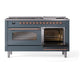ILVE Nostalgie II 60-Inch Dual Fuel Range with 9 Sealed Burners + Griddle, 5.8 cu. ft. Oven, Blue Grey with Copper Trim, Liquid Propane, Triple Glass Door, UP60FNMPBGPLP