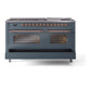 ILVE Nostalgie II 60-Inch Dual Fuel Range with 9 Sealed Burners + Griddle, 5.8 cu. ft. Oven, Blue Grey with Copper Trim, Liquid Propane, Triple Glass Door, UP60FNMPBGPLP