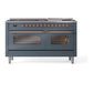 ILVE Nostalgie II 60-Inch Dual Fuel Range with 9 Sealed Burners + Griddle, 5.8 cu. ft. Oven, Blue Grey with Copper Trim, Natural Gas, Triple Glass Door, UP60FNMPBGP