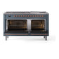 ILVE Nostalgie II 60-Inch Dual Fuel Range with 9 Sealed Burners + Griddle, 5.8 cu. ft. Oven, Blue Grey with Copper Trim, Natural Gas, Triple Glass Door, UP60FNMPBGP