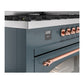 ILVE Nostalgie II 60-Inch Dual Fuel Range with 9 Sealed Burners + Griddle, 5.8 cu. ft. Oven, Blue Grey with Copper Trim, Natural Gas, Triple Glass Door, UP60FNMPBGP