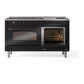 ILVE Nostalgie II 60-Inch Dual Fuel Range with 9 Sealed Burners + Griddle, 5.8 cu. ft. Oven, Glossy Black with Burnished Trim, Natural Gas, Triple Glass Door, UP60FNMPBKB