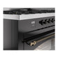 ILVE Nostalgie II 60-Inch Dual Fuel Range with 9 Sealed Burners + Griddle, 5.8 cu. ft. Oven, Glossy Black with Burnished Trim, Natural Gas, Triple Glass Door, UP60FNMPBKB