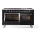 ILVE Nostalgie II 60-Inch Dual Fuel Range with 9 Sealed Burners + Griddle, 5.8 cu. ft. Oven, Glossy Black with Chrome Trim, Liquid Propane, Triple Glass Door, UP60FNMPBKCLP