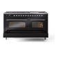 ILVE Nostalgie II 60-Inch Dual Fuel Range with 9 Sealed Burners + Griddle, 5.8 cu. ft. Oven, Glossy Black with Chrome Trim, Liquid Propane, Triple Glass Door, UP60FNMPBKCLP