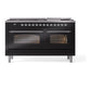 ILVE Nostalgie II 60-Inch Dual Fuel Range with 9 Sealed Burners + Griddle, 5.8 cu. ft. Oven, Glossy Black with Chrome Trim, Natural Gas, Triple Glass Door, UP60FNMPBKC