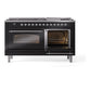 ILVE Nostalgie II 60-Inch Dual Fuel Range with 9 Sealed Burners + Griddle, 5.8 cu. ft. Oven, Glossy Black with Chrome Trim, Natural Gas, Triple Glass Door, UP60FNMPBKC