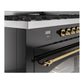 ILVE Nostalgie II 60-Inch Dual Fuel Range with 9 Sealed Burners + Griddle, 5.8 cu. ft. Oven, Glossy Black with Brass Trim, Natural Gas, Triple Glass Door, UP60FNMPBKG