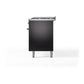 ILVE Nostalgie II 60-Inch Dual Fuel Range with 9 Sealed Burners + Griddle, 5.8 cu. ft. Oven, Glossy Black with Brass Trim, Natural Gas, Triple Glass Door, UP60FNMPBKG