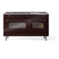 ILVE Nostalgie II 60-Inch Dual Fuel Range with 9 Sealed Burners + Griddle, 5.8 cu. ft. Oven, Burgundy with Burnished Trim, Liquid Propane, Triple Glass Door, UP60FNMPBUBLP