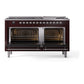 ILVE Nostalgie II 60-Inch Dual Fuel Range with 9 Sealed Burners + Griddle, 5.8 cu. ft. Oven, Burgundy with Chrome Trim, Liquid Propane, Triple Glass Door, UP60FNMPBUCLP