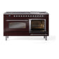 ILVE Nostalgie II 60-Inch Dual Fuel Range with 9 Sealed Burners + Griddle, 5.8 cu. ft. Oven, Burgundy with Chrome Trim, Liquid Propane, Triple Glass Door, UP60FNMPBUCLP