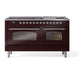 ILVE Nostalgie II 60-Inch Dual Fuel Range with 9 Sealed Burners + Griddle, 5.8 cu. ft. Oven, Burgundy with Chrome Trim, Natural Gas, Triple Glass Door, UP60FNMPBUC