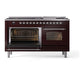 ILVE Nostalgie II 60-Inch Dual Fuel Range with 9 Sealed Burners + Griddle, 5.8 cu. ft. Oven, Burgundy with Chrome Trim, Natural Gas, Triple Glass Door, UP60FNMPBUC