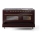 ILVE Nostalgie II 60-Inch Dual Fuel Range with 9 Sealed Burners + Griddle, 5.8 cu. ft. Oven, Burgundy with Brass Trim, Liquid Propane, Triple Glass Door, UP60FNMPBUGLP
