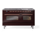 ILVE Nostalgie II 60-Inch Dual Fuel Range with 9 Sealed Burners + Griddle, 5.8 cu. ft. Oven, Burgundy with Copper Trim, Liquid Propane, Triple Glass Door, UP60FNMPBUPLP
