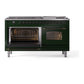 ILVE Nostalgie II 60-Inch Dual Fuel Range with 9 Sealed Burners + Griddle, 5.8 cu. ft. Oven, Emerald Green with Burnished Trim, Liquid Propane, Triple Glass Door, UP60FNMPEGBLP