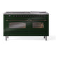 ILVE Nostalgie II 60-Inch Dual Fuel Range with 9 Sealed Burners + Griddle, 5.8 cu. ft. Oven, Emerald Green with Burnished Trim, Natural Gas, Triple Glass Door, UP60FNMPEGB