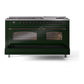 ILVE Nostalgie II 60-Inch Dual Fuel Range with 9 Sealed Burners + Griddle, 5.8 cu. ft. Oven, Emerald Green with Burnished Trim, Natural Gas, Triple Glass Door, UP60FNMPEGB