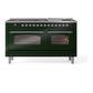 ILVE Nostalgie II 60-Inch Dual Fuel Range with 9 Sealed Burners + Griddle, 5.8 cu. ft. Oven, Emerald Green with Chrome Trim, Liquid Propane, Triple Glass Door, UP60FNMPEGCLP