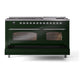 ILVE Nostalgie II 60-Inch Dual Fuel Range with 9 Sealed Burners + Griddle, 5.8 cu. ft. Oven, Emerald Green with Chrome Trim, Liquid Propane, Triple Glass Door, UP60FNMPEGCLP