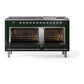 ILVE Nostalgie II 60-Inch Dual Fuel Range with 9 Sealed Burners + Griddle, 5.8 cu. ft. Oven, Emerald Green with Chrome Trim, Natural Gas, Triple Glass Door, UP60FNMPEGC