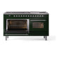 ILVE Nostalgie II 60-Inch Dual Fuel Range with 9 Sealed Burners + Griddle, 5.8 cu. ft. Oven, Emerald Green with Chrome Trim, Natural Gas, Triple Glass Door, UP60FNMPEGC