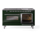 ILVE Nostalgie II 60-Inch Dual Fuel Range with 9 Sealed Burners + Griddle, 5.8 cu. ft. Oven, Emerald Green with Chrome Trim, Natural Gas, Triple Glass Door, UP60FNMPEGC