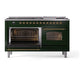 ILVE Nostalgie II 60-Inch Dual Fuel Range with 9 Sealed Burners + Griddle, 5.8 cu. ft. Oven, Emerald Green with Brass Trim, Natural Gas, Triple Glass Door, UP60FNMPEGG