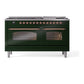 ILVE Nostalgie II 60-Inch Dual Fuel Range with 9 Sealed Burners + Griddle, 5.8 cu. ft. Oven, Emerald Green with Copper Trim, Liquid Propane, Triple Glass Door, UP60FNMPEGPLP