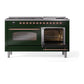ILVE Nostalgie II 60-Inch Dual Fuel Range with 9 Sealed Burners + Griddle, 5.8 cu. ft. Oven, Emerald Green with Copper Trim, Liquid Propane, Triple Glass Door, UP60FNMPEGPLP