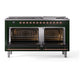 ILVE Nostalgie II 60-Inch Dual Fuel Range with 9 Sealed Burners + Griddle, 5.8 cu. ft. Oven, Emerald Green with Copper Trim, Natural Gas, Triple Glass Door, UP60FNMPEGP