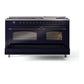 ILVE Nostalgie II 60-Inch Dual Fuel Range with 9 Sealed Burners + Griddle, 5.8 cu. ft. Oven, Midnight Blue with Burnished Trim, Liquid Propane, Triple Glass Door, UP60FNMPMBBLP