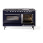 ILVE Nostalgie II 60-Inch Dual Fuel Range with 9 Sealed Burners + Griddle, 5.8 cu. ft. Oven, Midnight Blue with Chrome Trim, Liquid Propane, Triple Glass Door, UP60FNMPMBCLP