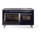 ILVE Nostalgie II 60-Inch Dual Fuel Range with 9 Sealed Burners + Griddle, 5.8 cu. ft. Oven, Midnight Blue with Chrome Trim, Natural Gas, Triple Glass Door, UP60FNMPMBC